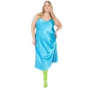 Sante Grace Vetements The Best Curve Bias Cut Satin Maxi Slip Dress Blue Size 2X